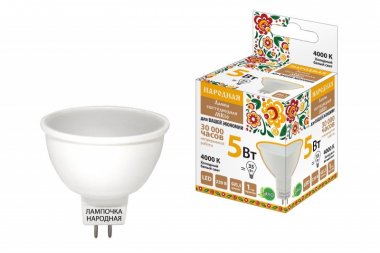 Фотография товара 'Tdm Лампа светодиодная MR16-5 Вт-230 В-6500 К–GU5,3 Народная SQ0340-1607'