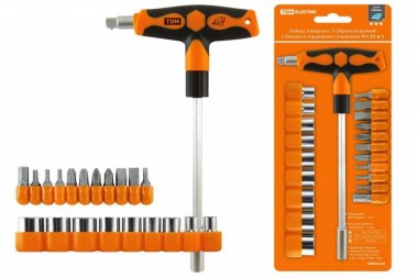 Фотография товара 'Tdm Набор, отвертка с Т-образной ручкой с битами и торцевыми головками, №3, 21 предмет "Алмаз" SQ1019-0203'
