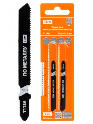 Фотография товара 'Tdm Пилки для электролобзика по металлу, HSS, 50х1,2 мм, прямой рез, T118A, 2 шт, "Рубин", SQ1089-0209'