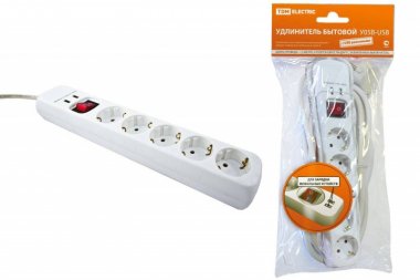 Фотография товара 'Tdm Удлинитель бытовой У05В-USB 5 гнезд, 2USB разъема SQ1303-0302'