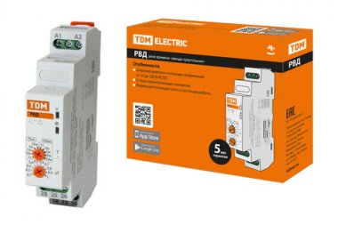 Фотография товара 'Tdm Реле времени РВД-0,1с/10мин-75мс/150мс-2х8А-24/230В-DIN SQ1503-0024'