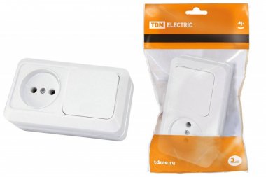 Фотография товара 'Tdm Блок комбинированный выкл. 1-кл. 10А + розетка 2П 10А 250В БКВР IP20 SQ1801-0105'