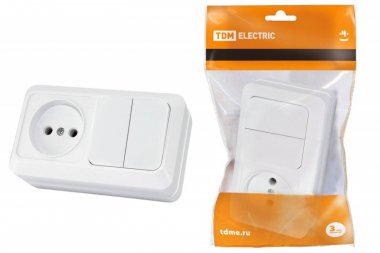 Фотография товара 'Tdm Блок комбинированный выкл. 2-кл. 10А + розетка 2П 10А 250В БКВР IP20 SQ1801-0106'
