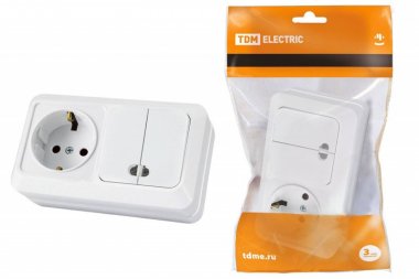 Фотография товара 'Tdm Блок комбинированный выкл. 2-кл. с/п 10А + розетка 2П+З 16А 250В БКВР IP20 SQ1801-0104'