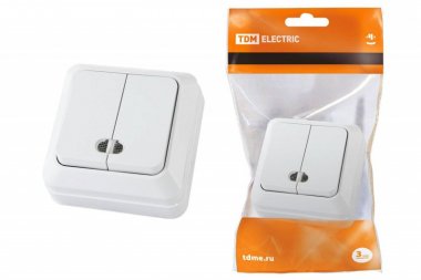 Фотография товара 'Tdm Выключатель 2-кл. открытой установки с подсветкой IP20 10А SQ1801-0007'