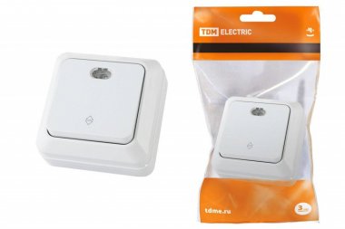 Фотография товара 'Tdm Переключатель на 2 направления 1-кл. открытой установки с подсветкой IP20 10А SQ1801-0011'