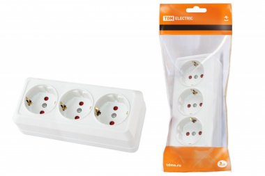 Фотография товара 'Tdm Розетка 3-х местная горизонтальная 2П+3 открытой установки IP20 16A SQ1801-0127'