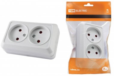 Фотография товара 'Tdm Розетка двойная 2П открытой установки с з/ш IP20 10А SQ1801-0061'