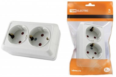 Фотография товара 'Tdm Розетка двойная 2П+З открытой установки с з/ш IP20 16А SQ1801-0062'