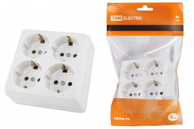 Фотография товара 'Tdm Розетка четырехместная 2П+3 открытой установки IP20 16A SQ1801-0122'