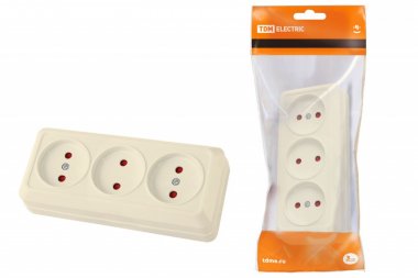 Фотография товара 'Tdm Розетка 3-х местная горизонтальная 2П открытой установки IP20 10A SQ1801-0225'