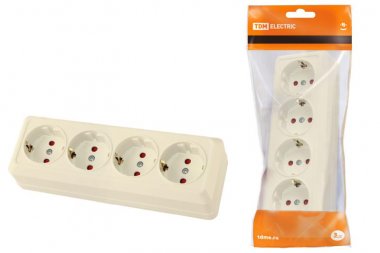 Фотография товара 'Tdm Розетка 4-х местная горизонтальная 2П+3 открытой установки IP20 16A SQ1801-0231'