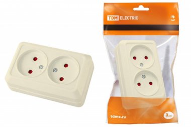 Фотография товара 'Tdm Розетка двойная 2П открытой установки с з/ш IP20 10А SQ1801-0065'