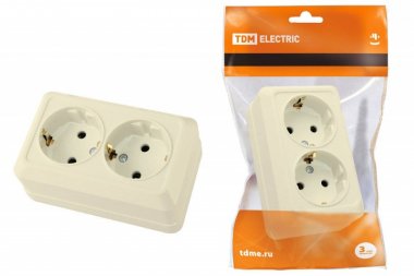 Фотография товара 'Tdm Розетка двойная 2П+3 открытой установки IP20 16А SQ1801-0020'