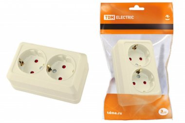 Фотография товара 'Tdm Розетка двойная 2П+З открытой установки с з/ш IP20 16А SQ1801-0066'