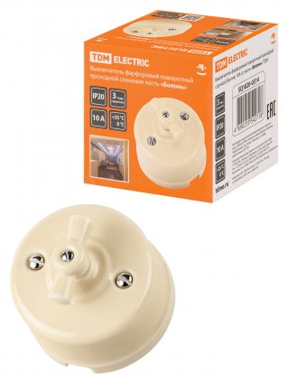 Фотография товара 'Tdm Выключатель фарфоровый поворотный проходной с ручкой (бантик) 10А, SQ1820-0314'