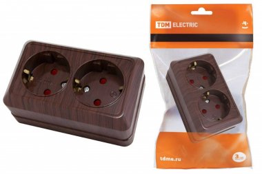 Фотография товара 'Tdm Розетка двойная 2П+З открытой установки с з/ш IP20 16А SQ1801-0040'