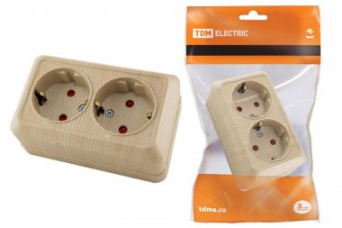 Фотография товара 'Tdm Розетка двойная 2П+З открытой установки с з/ш IP20 16А SQ1801-0056'