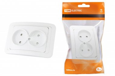 Фотография товара 'Tdm Розетка двойная 2П 10А c защитными шторками SQ1804-0025'