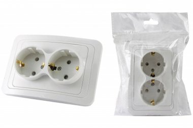 Фотография товара 'Tdm Розетка двойная 2П+З 16А c защитными шторками SQ1804-0030'
