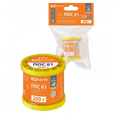 Фотография товара 'Tdm SQ1025-1802 Припой ПОС 61, трубка с канифолью, ГОСТ 21931-76, ?1 мм, 200 г'