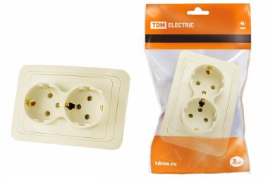 Фотография товара 'Tdm Розетка двойная 2П+З 16А c защитными шторками SQ1804-0126'