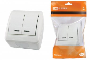 Фотография товара 'Tdm Выключатель 2-кл. открытой установки с подсветкой IP44 10А SQ1818-0004'