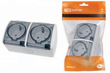 Фотография товара 'Tdm Розетка двойная 2П+3 открытой установки IP54 16А SQ1818-0009'