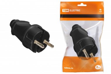 Фотография товара 'Tdm Вилка прямая с/з черная 16А 250В SQ1806-0004'