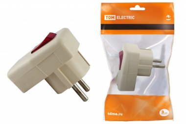Фотография товара 'Tdm Вилка угловая с/з с выключателем белая 16А 250В SQ1806-0009'