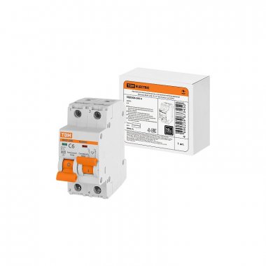 Фотография товара 'Tdm SQ0206-0414 Авт. выкл. с мех. блок. (байпас) ВА47-29Б 1Р+1Р 6А 4,5кА х-ка C'