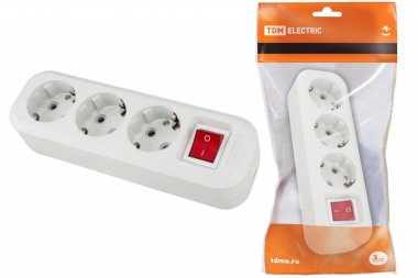 Фотография товара 'Tdm Колодка розеточная 3 гнезда 2П+3 c выключателем 16А 250В SQ1806-0017'