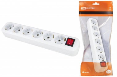 Фотография товара 'Tdm Колодка розеточная 6 гнезд 2П+З с выключателем16А 250В SQ1806-0040'