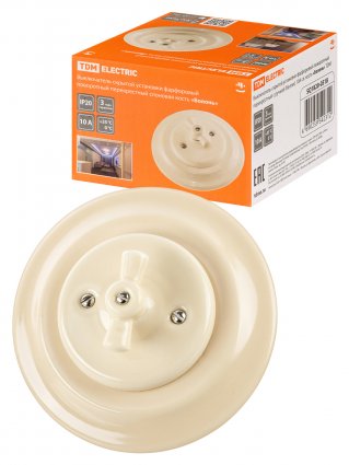 Фотография товара 'Tdm Выключатель скрытой установки фарфоровый поворотный с ручкой (бантик) 10А, SQ1820-0320'