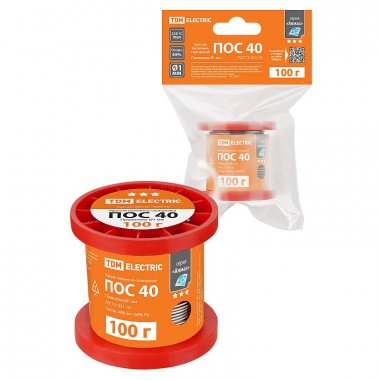 Фотография товара 'Tdm SQ1025-1809 Припой ПОС 40, проволока, ГОСТ 21931-76, ?1 мм, 100 г'