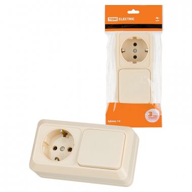 Фотография товара 'Tdm SQ1801-0201 Блок комбинированный выкл. 1-кл. 10А + розетка 2П+З 16А 250В БКВР IP20'