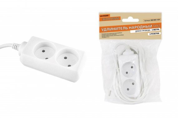 Фотография товара 'Tdm Удлинитель народный УН2 2 гнезда, 3метра SQ1303-1231'