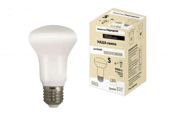 Фотография товара 'Tdm Лампа светодиодная R63 - 5 Вт-230 В -4000 К–E27 Народная SQ0340-0139'