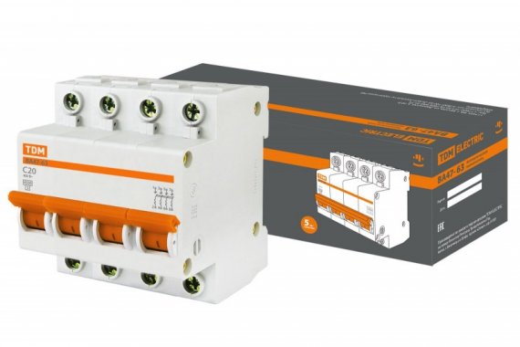 Фотография товара 'Tdm Автоматический выключатель ВА47-63 4Р 20А 4,5кА SQ0218-0031'