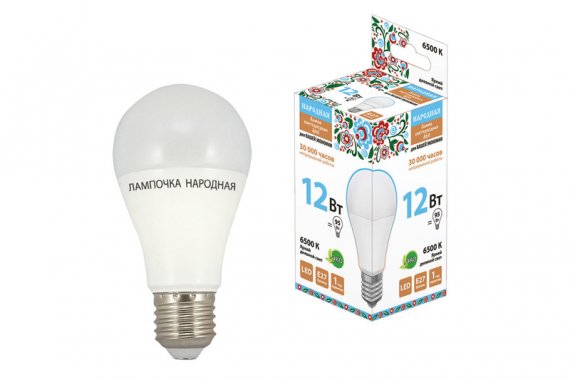 Фотография товара 'Tdm Лампа светодиодная НЛ-LED-A60-12 Вт-230 В-6500 К-Е27, (60х108 мм), Народная SQ0340-1513'