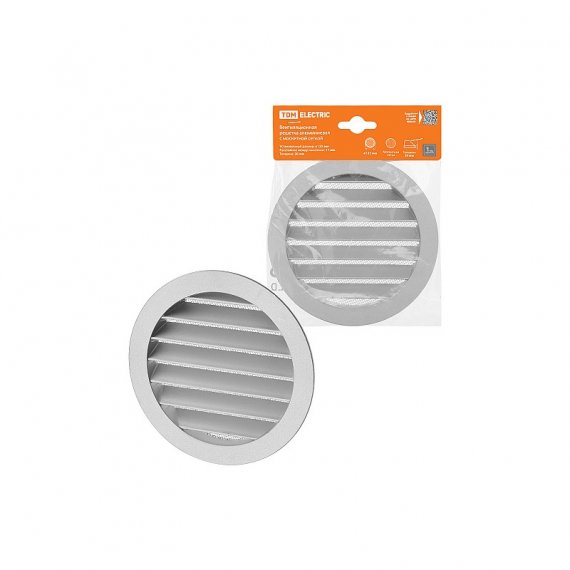 Фотография товара 'Tdm SQ1807-0801 Решетка вентиляционная круглая алюминиевая с москитной сеткой, с фланцем d125'