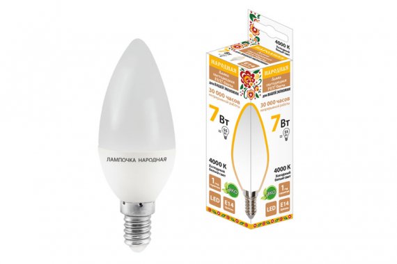 Фотография товара 'Tdm Лампа светодиодная FС37-7 Вт-230 В -4000 К–E14 Народная SQ0340-0192'