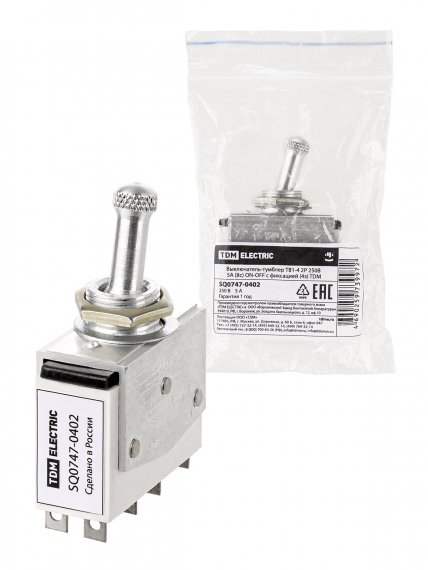 Фотография товара 'Tdm Выключатель-тумблер ТВ1-4 2P 250 В 5 А (8c) ON-OFF с фиксацией (4з), SQ0747-0402'