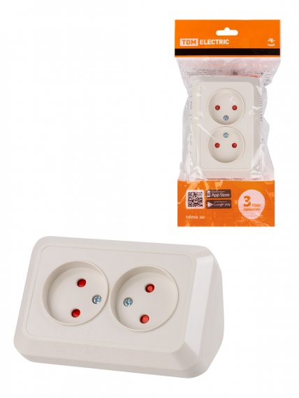 Фотография товара 'Tdm Розетка угловая двойная 2П открытой установки с защитными шторками IP20 250В 10А, SQ1801-0242'