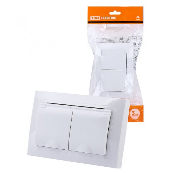 Фотография товара 'Tdm SQ1814-0076 Розетка двойная 2П+З с защ. шт. и крышкой 16А 250В IP44'