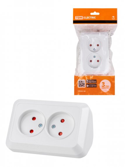 Фотография товара 'Tdm Розетка угловая двойная 2П открытой установки с защитными шторками IP20 250В 10А, SQ1801-0022'