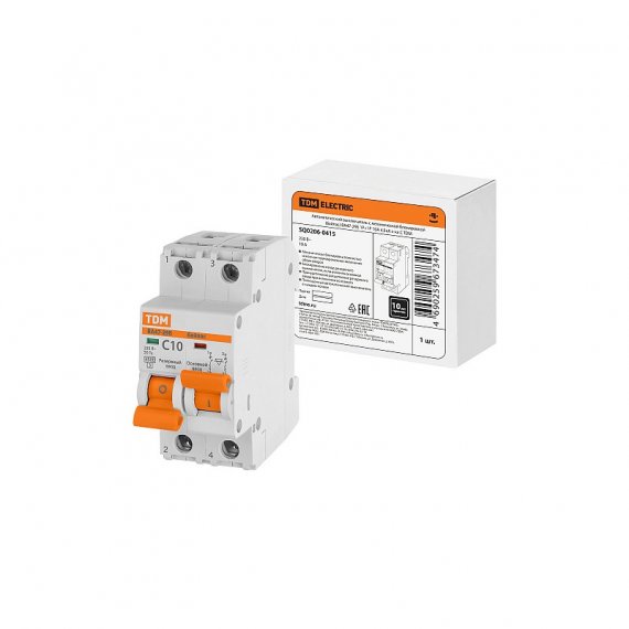 Фотография товара 'Tdm SQ0206-0415 Авт. выкл. с мех. блок. (байпас) ВА47-29Б 1Р+1Р 10А 4,5кА х-ка C'