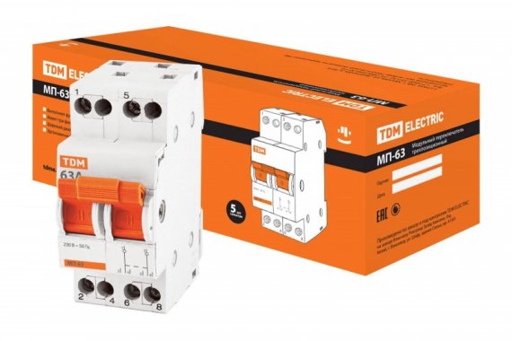 Фотография товара 'Tdm Модульный переключатель трехпозиционный МП-63 2P 63А SQ0224-0018'