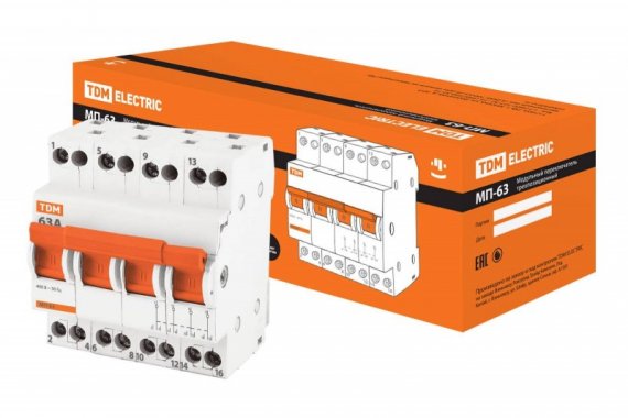 Фотография товара 'Tdm Модульный переключатель трехпозиционный МП-63 4P 63А SQ0224-0036'