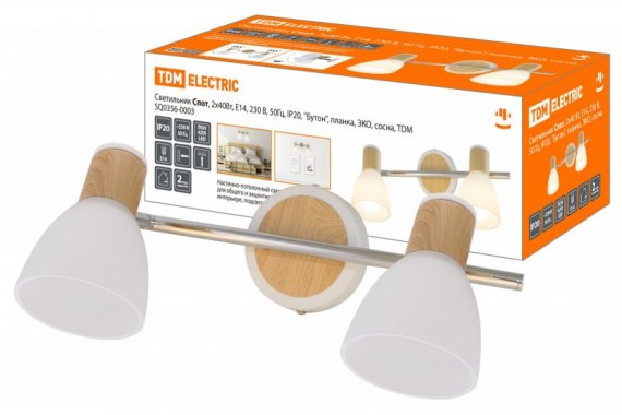 Фотография товара 'Tdm Светильник Спот, 2х40Вт, Е14, 230 В, 50 Гц, IP20, "Бутон", планка, ЭКО, SQ0356-0003'